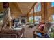 Cozy living room with a stone fireplace and large windows at 229 Lee Ln, Breckenridge, CO 80424