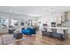 Bright, open living space with modern kitchen, dining area, fireplace, and comfortable seating at 5925 La Posada Pl, Parker, CO 80134