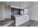 Open concept kitchen with quartz countertops, stainless steel appliances, and gray wood flooring at 1208 N Quitman St # 402, Denver, CO 80204