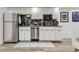 Modern kitchenette with white cabinets, stainless steel appliances, and tiled backsplash at 1655 Wolff St, Denver, CO 80204