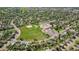 Scenic aerial view of the neighborhood with a school and lush green spaces at 8305 Eaton Way, Arvada, CO 80003