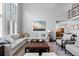 Bright living room features large windows, high ceilings, and neutral décor creating a cozy atmosphere at 5955 Blue Sage Way, Littleton, CO 80123