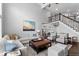 Bright living room showcases vaulted ceilings, clerestory windows, and comfortable seating with an open floor plan at 5955 Blue Sage Way, Littleton, CO 80123