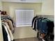 Walk-in closet with ample hanging space and a window for natural light at 1109 Sunrise Dr, Lochbuie, CO 80603