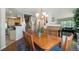 Spacious dining room featuring a stylish chandelier, hardwood floors, and seamless flow into other living areas at 2550 Winding River Dr # E1, Broomfield, CO 80023