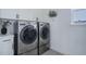 Convenient laundry room featuring modern appliances and ample cabinet space at 6977 Copper Sky Cir, Castle Pines, CO 80108