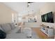 Open floor plan showcasing a cozy living room flowing into a well-equipped kitchen and dining area at 8615 W Berry Ave # 203, Littleton, CO 80123