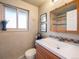 Bathroom with a modern sink, decorative mirror, and natural light at 9787 W Ohio Ave, Lakewood, CO 80226