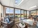 Relaxing sunroom with multiple windows, comfortable seating, and views of the backyard at 9787 W Ohio Ave, Lakewood, CO 80226