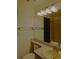 Bathroom featuring a tan countertop, a sink, toilet, and a mirror reflecting a shower at 21518 E Powers Ln, Centennial, CO 80015