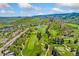 Picturesque aerial shot of a golf course winding through scenic red rock formations and mountain landscapes at 6457 Willow Broom Trl, Littleton, CO 80125