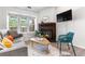 Bright living room with fireplace, large windows, stylish furniture, and wood-look flooring, perfect for relaxing at 3050 W 107Th Pl # E, Westminster, CO 80031