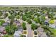 Aerial view showcasing a residential neighborhood with lush green trees, well-kept homes, and quiet streets at 4393 E Andover Ave, Castle Rock, CO 80104