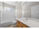 Bathroom with single vanity and tiled tub/shower combo at 5276 S Danube St, Centennial, CO 80015