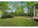 View of the front yard from the home's entrance includes patchy grass and tall trees at 1900 S University Blvd, Denver, CO 80210