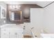 Bathroom with vanity and tub with integrated shower at 7873 E Colgate Pl, Denver, CO 80231