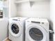 Convenient laundry room with modern washer and dryer, bright lighting, and shelf at 22495 E 7Th Pl, Aurora, CO 80018