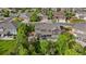 Residential neighborhood aerial showcasing a private backyard oasis with mature trees, garden and outdoor living at 7408 Sodalite Way, Castle Rock, CO 80108