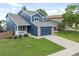 Charming two-story home with blue siding, a well-manicured lawn, and an attached two-car garage at 5124 S Jebel St, Centennial, CO 80015