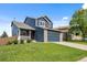 Charming two-story home with blue siding, a well-manicured lawn, and an attached two-car garage at 5124 S Jebel St, Centennial, CO 80015