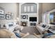 Comfortable living room showcasing a fireplace, ample seating, and vaulted ceilings for spacious living at 26989 E Friend Pl, Aurora, CO 80016