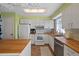 Bright kitchen with white cabinetry, butcher block countertops, and modern appliances at 9278 W Ontario Dr, Littleton, CO 80128