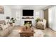 Cozy living room with a modern fireplace, large TV, comfortable seating, and stylish decor at 27986 E Frost Pl, Aurora, CO 80016