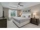 Relaxing bedroom with a tray ceiling, neutral colors, and a large window providing ample natural light at 24686 E Florida Ave, Aurora, CO 80018