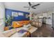 Comfortable living room with a stylish blue accent wall, modern furnishings, and an open layout at 3011 Oneida St, Denver, CO 80207