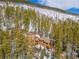 Aerial view of a rustic wooden home among a forest and snow-covered hill at 6087 Highway 9, Breckenridge, CO 80424
