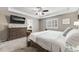 This is a beautifully designed main bedroom with modern furnishings and an ensuite bath at 12678 Fisher Ln, Englewood, CO 80112