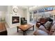 Inviting living room featuring a fireplace, leather seating, and access to the patio at 8643 Gold Peak Dr # E, Highlands Ranch, CO 80130