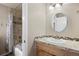 Clean bathroom with shower/tub combo and updated vanity at 8690 Allison St # H, Arvada, CO 80005