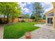 Green backyard featuring a well-maintained lawn, wood fence, and mature trees, offering a private outdoor space at 12319 W Burgundy Ave, Littleton, CO 80127