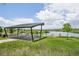 Shaded picnic tables in a serene community area overlooking a tranquil lake and green landscape at 5226 Inland Ave, Firestone, CO 80504