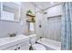 Bathroom features a shower-over-tub combination and decorative shelves at 2530 S Knox Ct, Denver, CO 80219