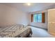Carpeted basement bedroom with a louvered window and a closet at 5362 S Danube Ct, Centennial, CO 80015