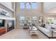 Cozy living room with fireplace, and large windows overlooking the backyard at 1519 Stonehill Ct, Castle Rock, CO 80104