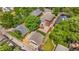 Aerial view of home, garage, and patio surrounded by mature trees and lush landscaping at 2849 N Vine St, Denver, CO 80205