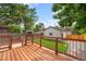 Spacious backyard deck with wooden floors and metal railings overlooking green lawn at 2849 N Vine St, Denver, CO 80205