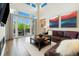 Light-filled living room with a sliding glass door to the patio and comfortable leather sectional at 1882 W 67Th Ave, Denver, CO 80221