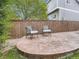 Stamped concrete patio area with stylish outdoor chairs and a privacy fence at 9867 Mulberry Way, Highlands Ranch, CO 80129