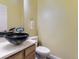 Elegant powder room featuring a vessel sink, granite countertop, and a modern toilet at 9867 Mulberry Way, Highlands Ranch, CO 80129