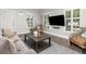 Bright living room with modern furniture, large windows, and stylish decor and hardwood floors at 11791 Bradburn Blvd, Westminster, CO 80031