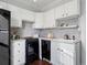Modern kitchen with white cabinets, black appliances, and gray countertops at 65 N Logan St # B4, Denver, CO 80203