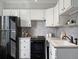 Modern kitchen with white cabinets, black appliances, and gray countertops at 65 N Logan St # B4, Denver, CO 80203