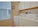 Bright laundry room has a window and white appliances at 14656 W Vassar Dr, Lakewood, CO 80228