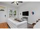 Bright living room with hardwood floors, a large window, modern decor, and a comfortable white sofa at 2424 N Clay St, Denver, CO 80211