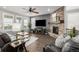Cozy living room boasts a stone fireplace, large windows, and stylish furnishings, creating a warm atmosphere at 27375 E Alder Dr, Aurora, CO 80016