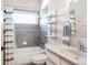 Bathroom featuring a tub/shower combo, and a classic vanity at 18155 Flowered Meadow Ln, Monument, CO 80132